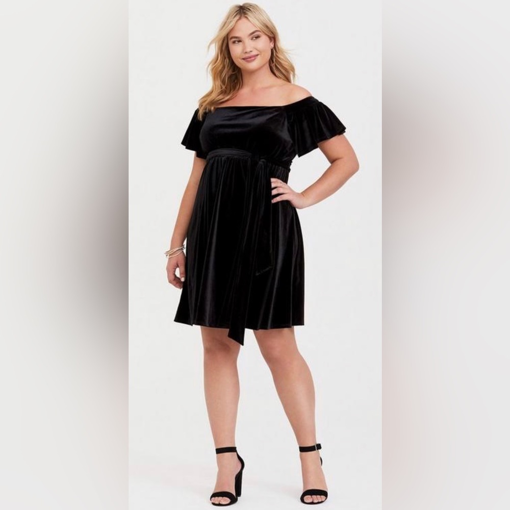 Torrid Black Off the Shoulder Velvet Skater Dress